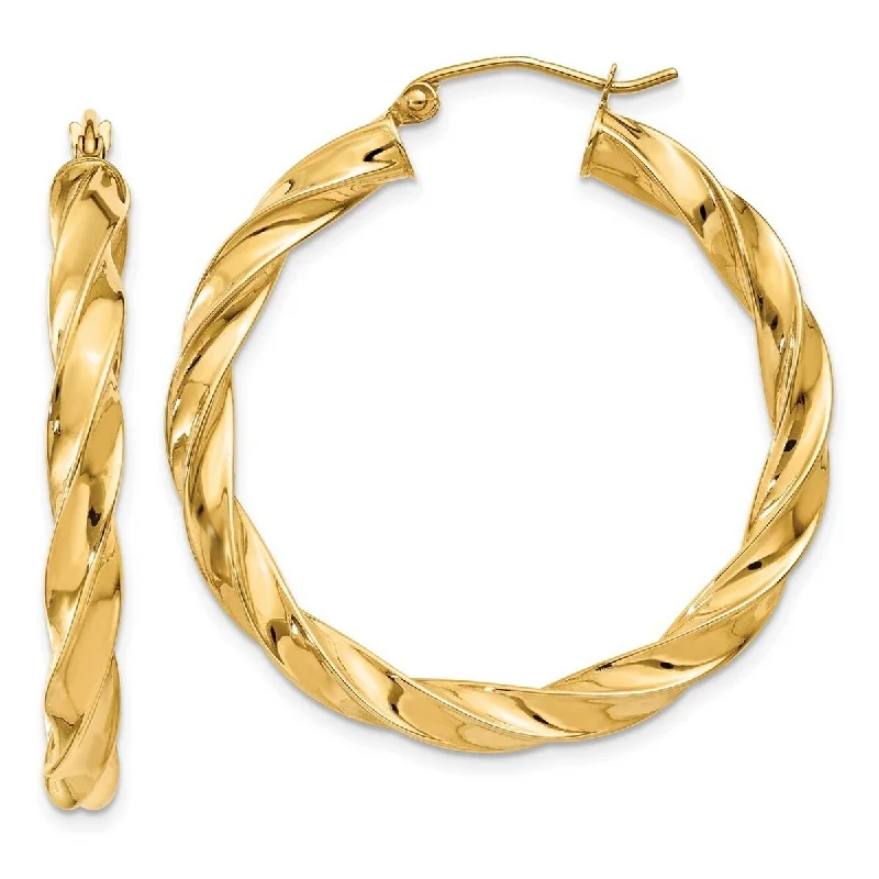 Curata 14k Yellow Gold Polished Light 38x4mm Twisted Hoop Earrings