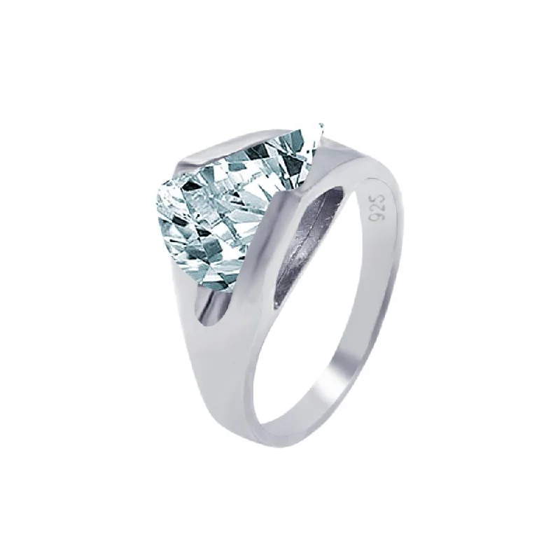 Silver 925 Rhodium Plated Clear Sideways CZ Ring - AAR0001