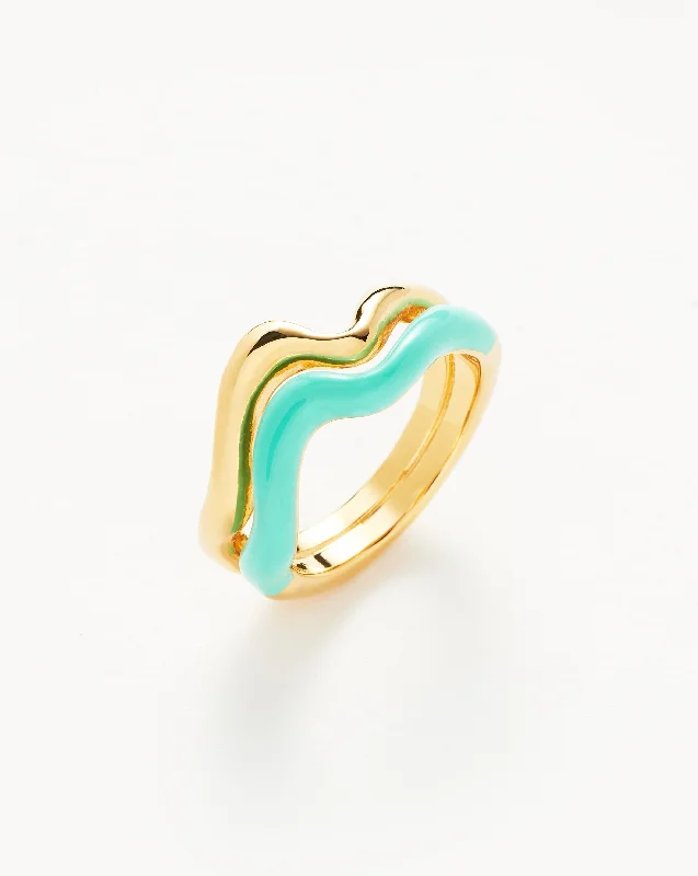 Squiggle Curve Two Tone Enamel Stacking Ring | 18k Gold Vermeil/Aqua