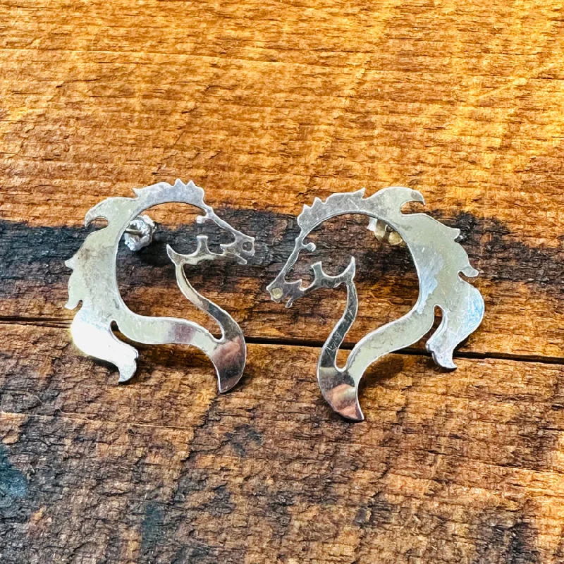 Sterling Silver Cut-out Horse Pierced Post Earrings