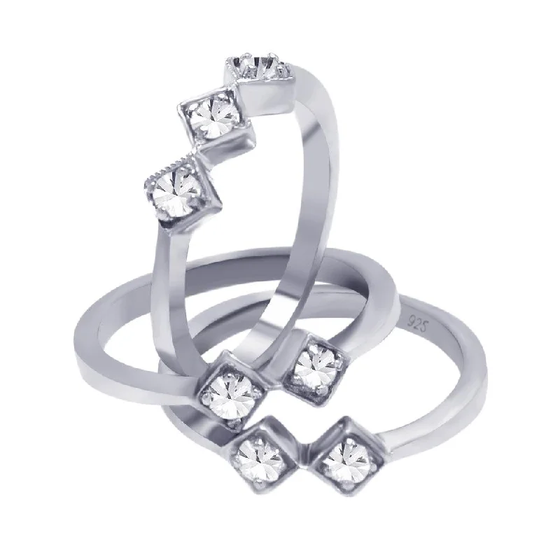 Silver 925 Rhodium Plated Diamond Shaped CZ Stackable Ring Set - AAR0054