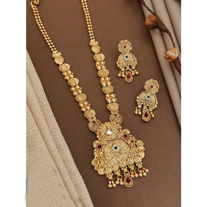 Akruti Collection Gold Plated Kundan Long Necklace Set