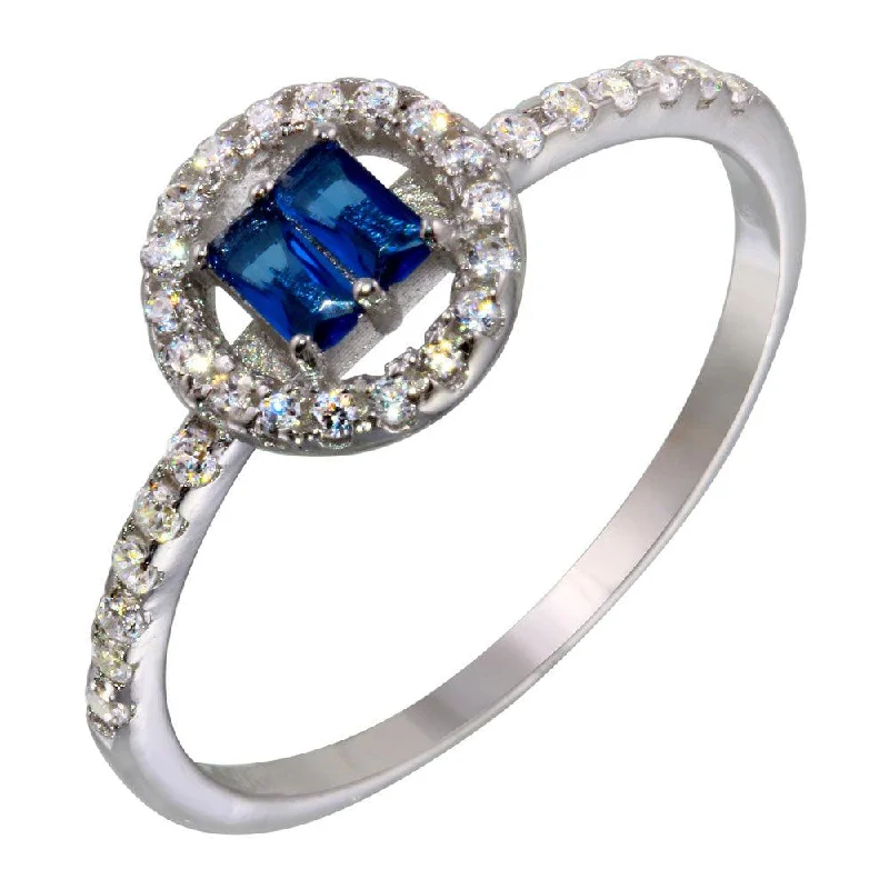 Rhodium Plated 925 Sterling Silver Blue Stone with CZ - BGR01140BLU