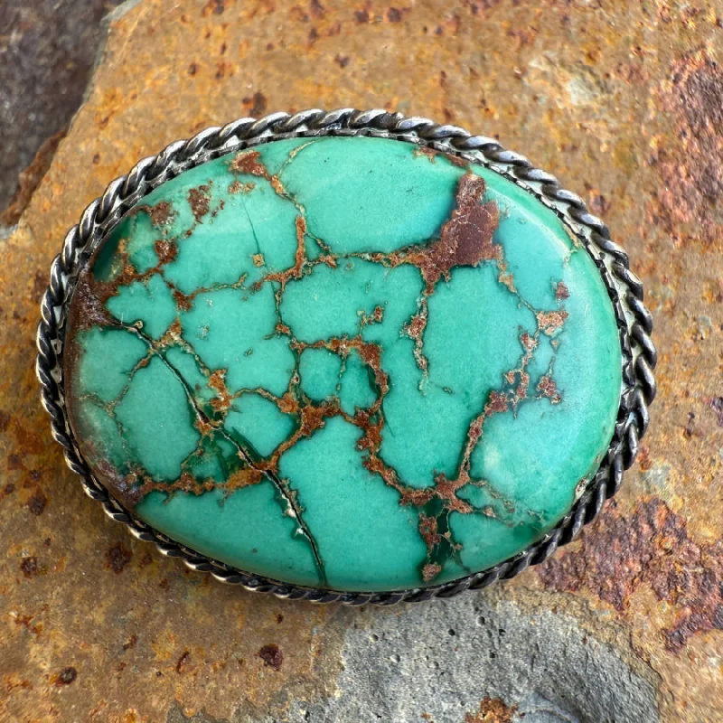 Vintage Sterling Silver Natural Spider Web Turquoise Brooch Pin