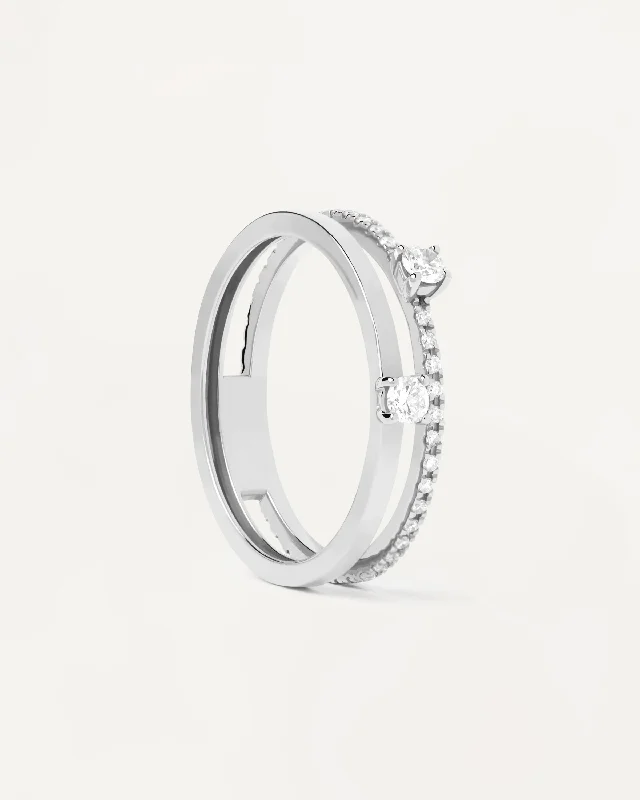 Diamonds And White Gold Solitaire Dual Ring