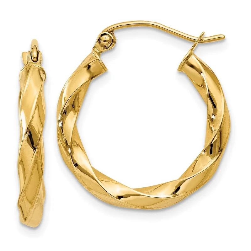 Curata 14k Yellow Gold Polished 20x 3mm Twisted Hoop Earrings