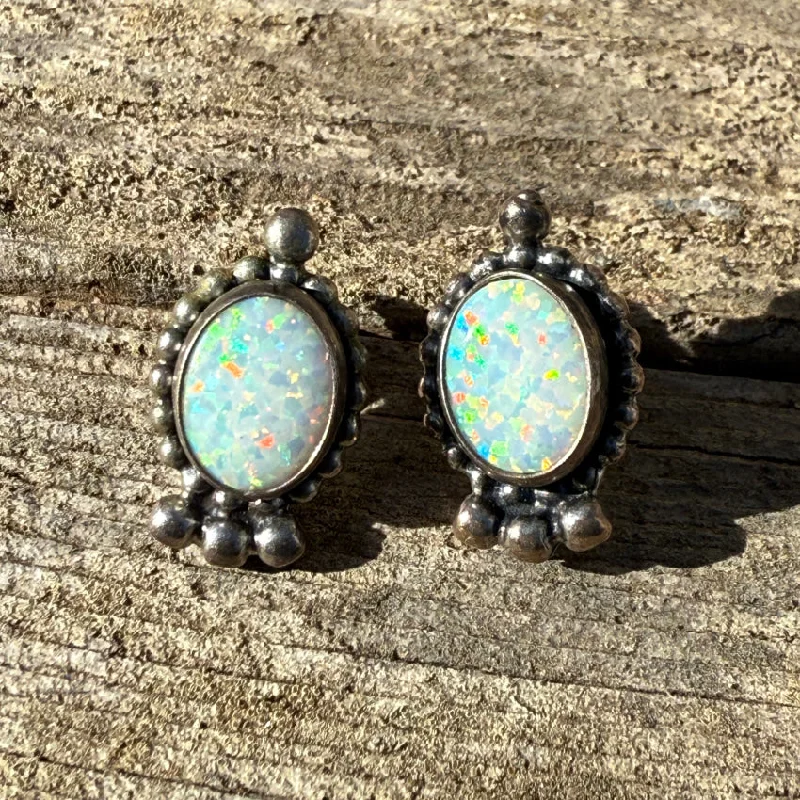 Sterling Silver & Opal Pierced Post Stud Earrings