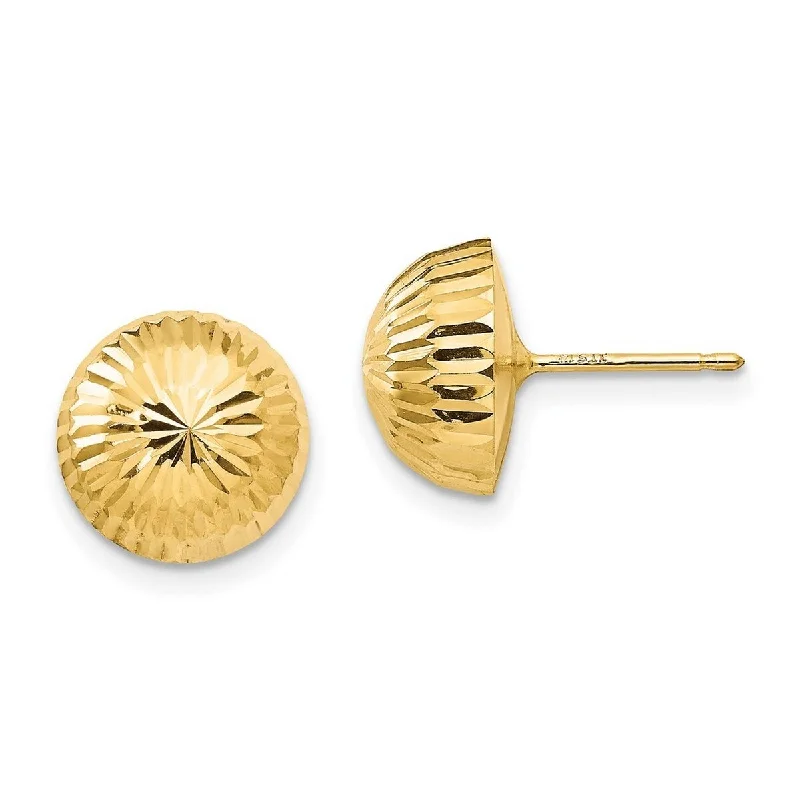 Curata 14k Yellow Gold 10mm Sunburst Diamond Cut Button Post Earrings