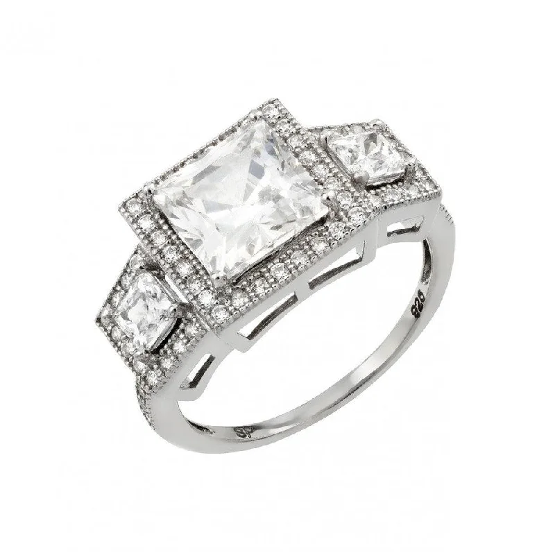 Silver 925 Rhodium Plated Micro Pave CZ Ring - GMR00014