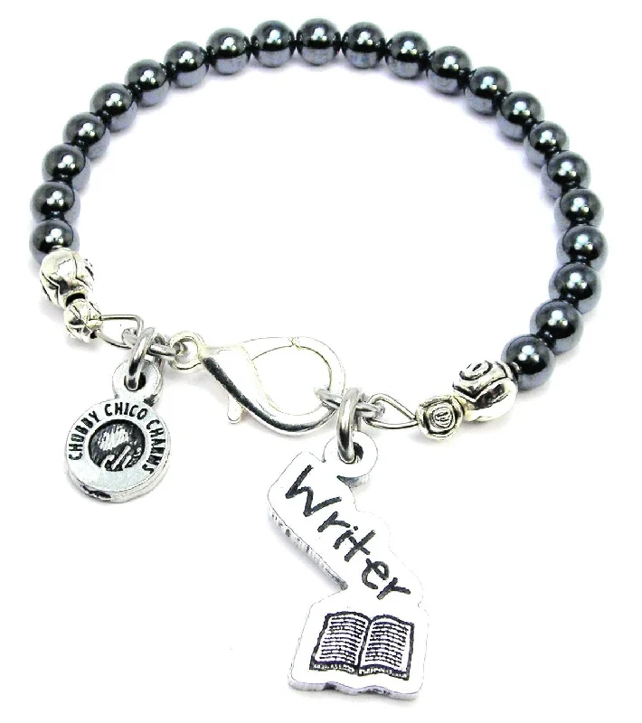 Writer Hand Hematite Glass Bracelet