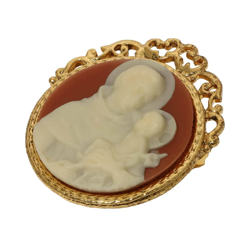 Symbols Of Faith St. Anthony Round Cameo Brooch