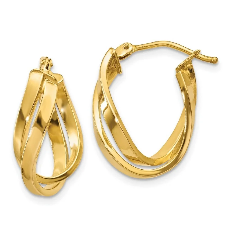 Curata 10k Yellow Gold Twisted Intertwined Oval Hoop Earrings 18.28x12mm