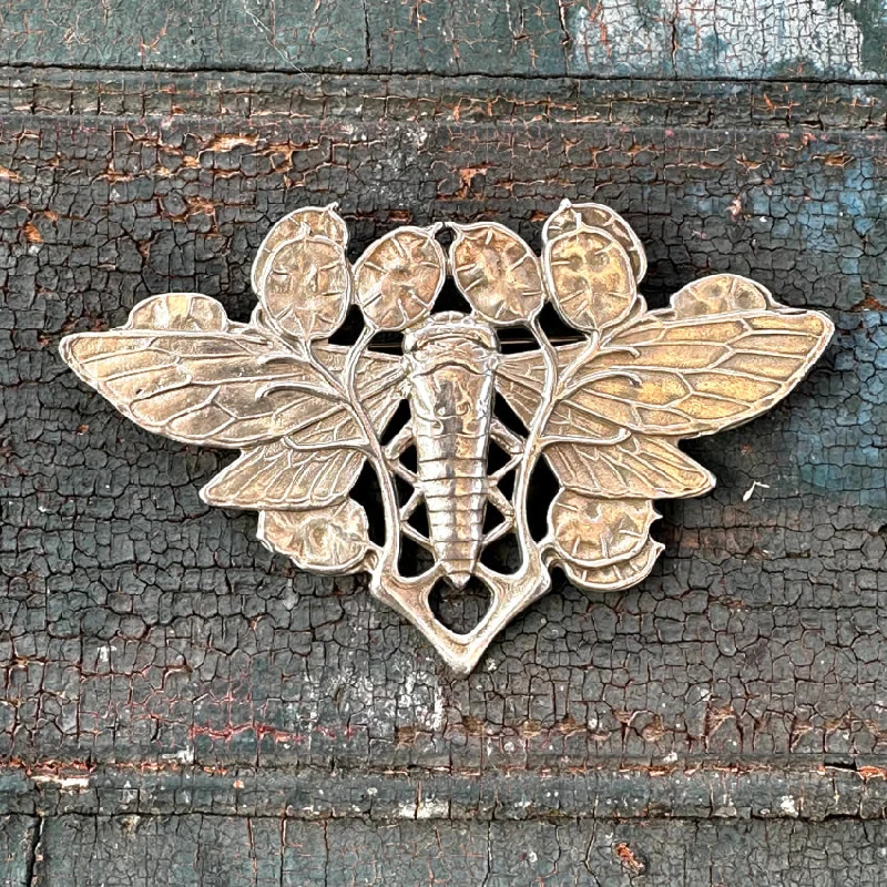 Vintage Art Nouveau Moth Brooch Pin Sterling Silver