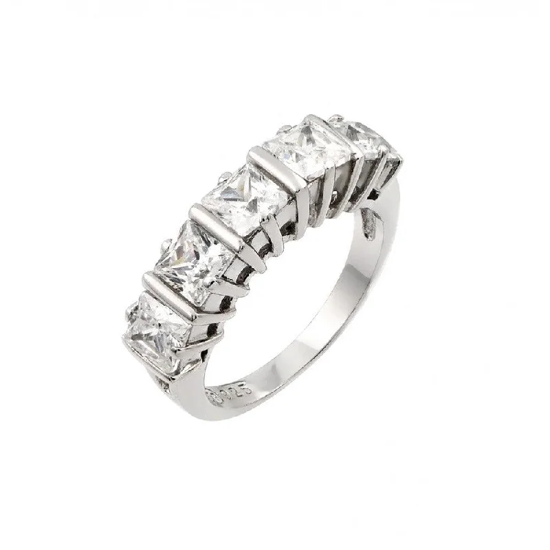 Silver 925 Rhodium Plated 5 Stone Set CZ Ring - STR00773