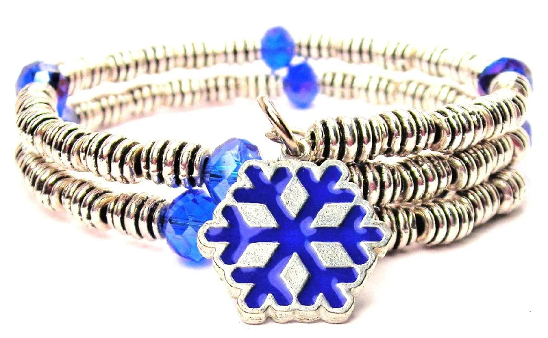 Hand Painted Sapphire Engraved Snowflake Curly Coil Wrap Style Bangle Bracelet