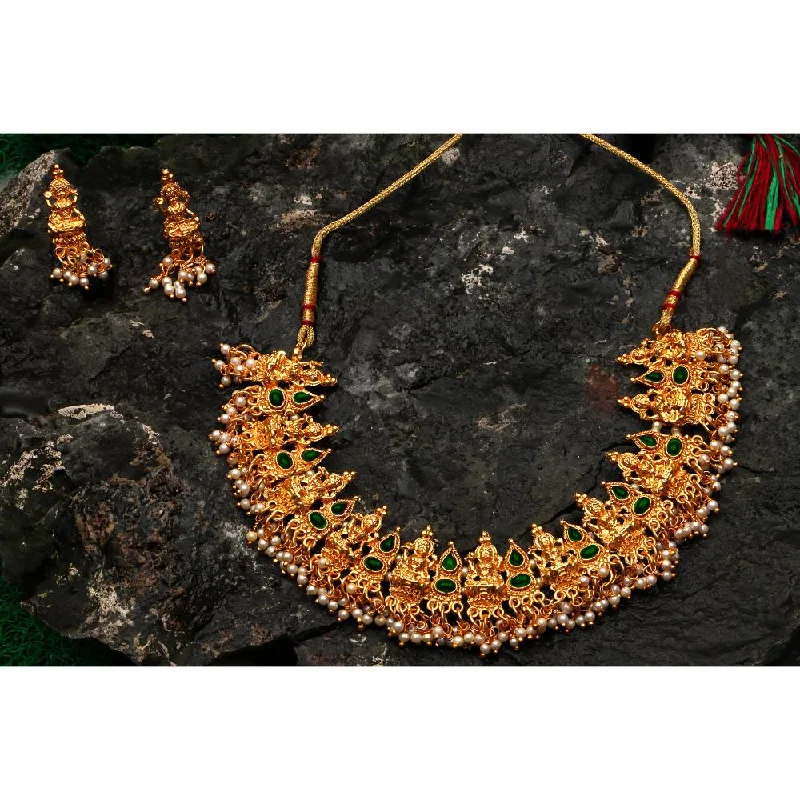 Bhavi Jewels Gold Plated Pota Stone Temple Necklace Set