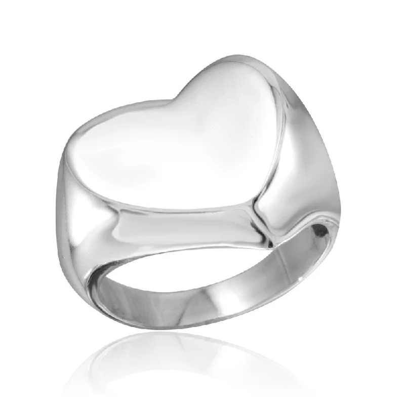 Rhodium Plated 925 Sterling Silver Heart Ring - CR00805