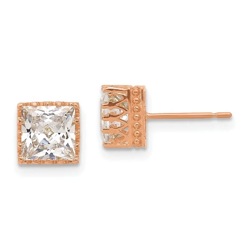 Curata 10k Tiara Collection 7mm Rose Gold Polished Square CZ Cubic Zirconia Earrings - 7.15x6.94mm Wi