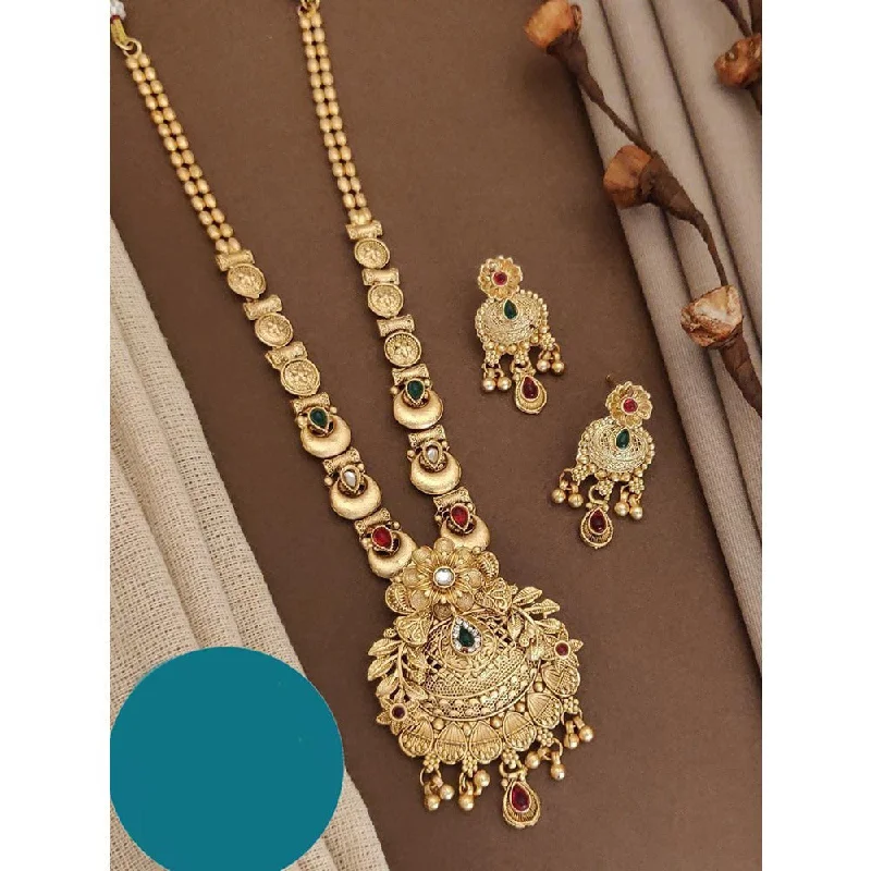 Akruti Collection Gold Plated Kundan Long Necklace Set