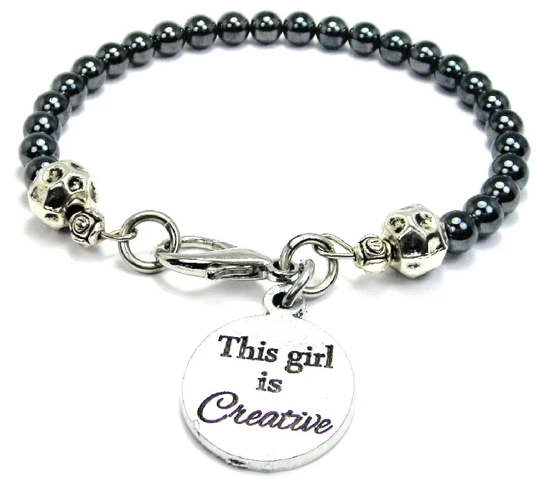 This Girl Is Creative Hematite Glass Bracelet