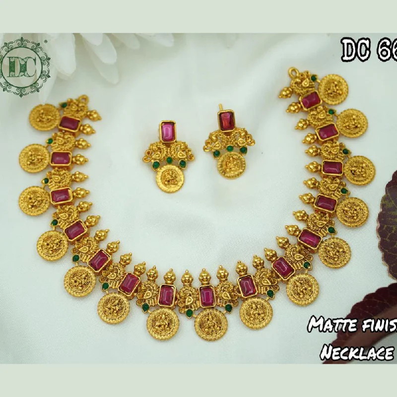 Diksha Collection Gold Plated Pota Stone Temple Necklace Set