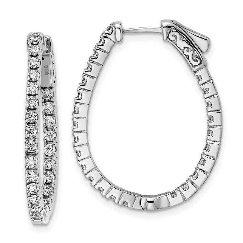 Curata 925 Sterling Silver CZ Cubic Zirconia In and Out Hoop Earrings - 30x24mm Wide 2mm Thick