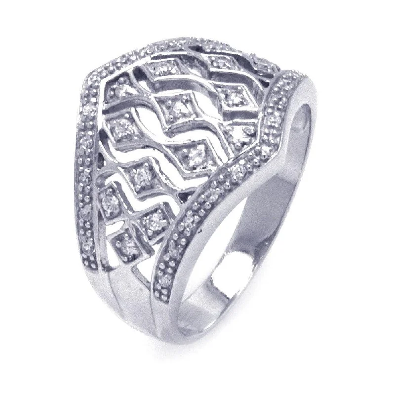 Silver 925 Rhodium Plated CZ Cigar Band Dome Ring - STR00784