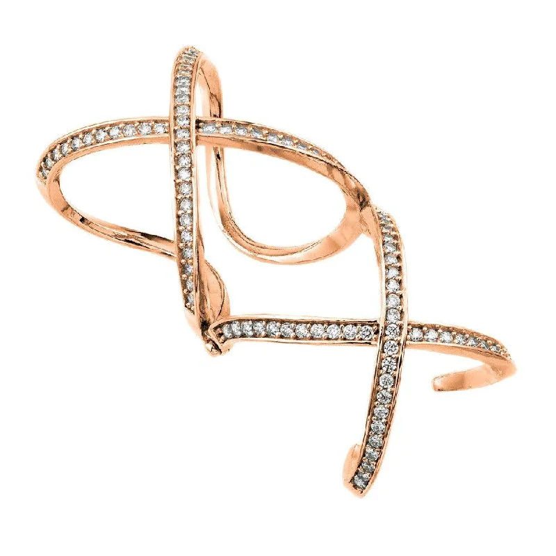 Silver 925 Rose Gold Plated Knuckle Extension CZ X X Ring - GMR00032RGP