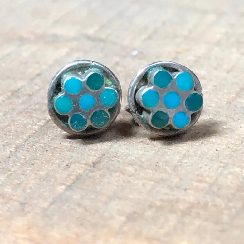 Very Rare Zuni Sterling Silver Dots Pierced Post Stud Earrings