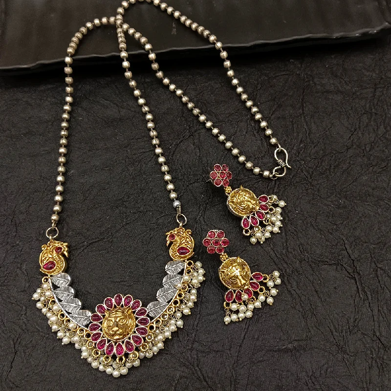 Deep Jewell 2 Tone Plated Kundan And Pearl Long Necklace Set