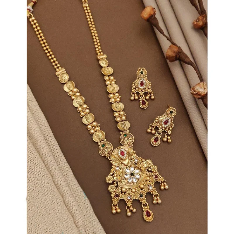 Akruti Collection Gold Plated Kundan Long Necklace Set