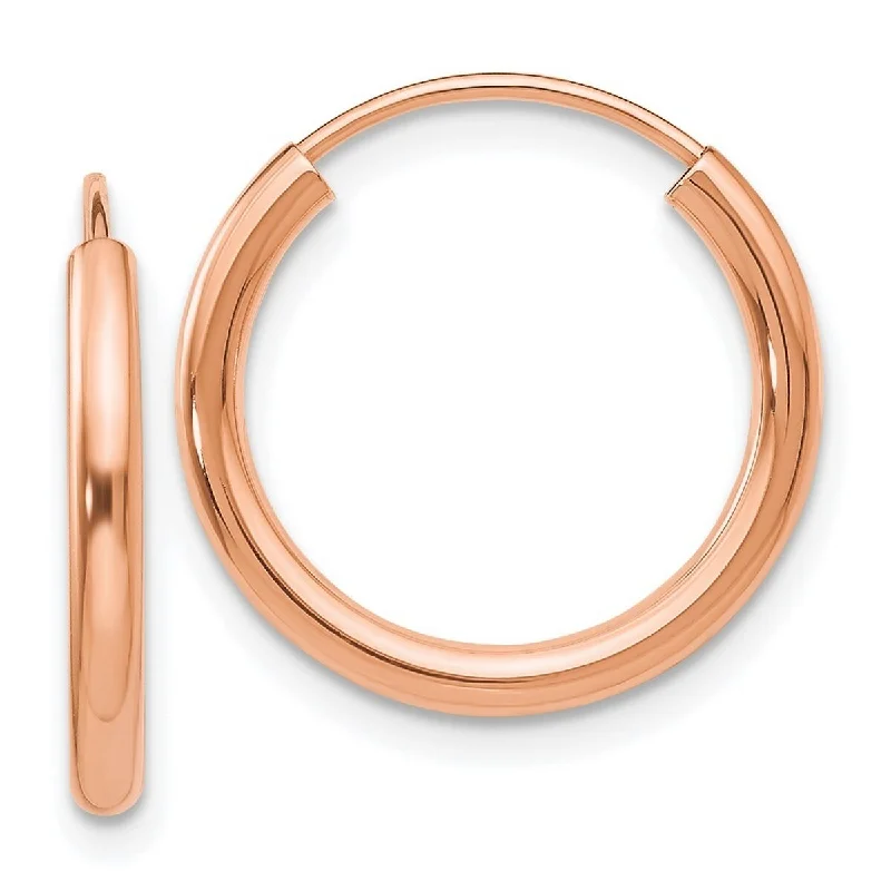 Curata 14k Rose Gold Polished Round Endless 2mm Hoop Earrings - 17x17.25mm Wide 2mm Thick