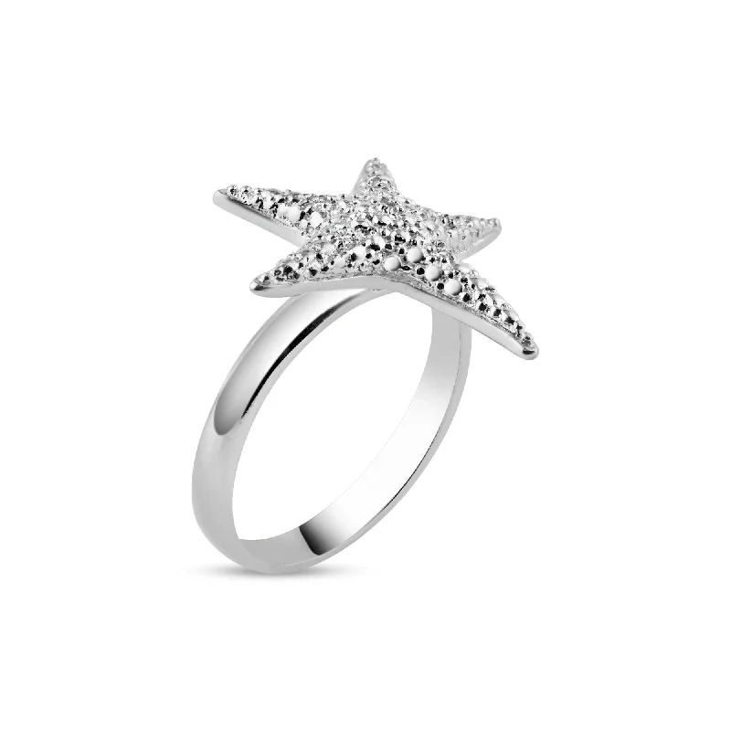 Silver 925 Rhodium Plated CZ Starfish Ring - STR00604