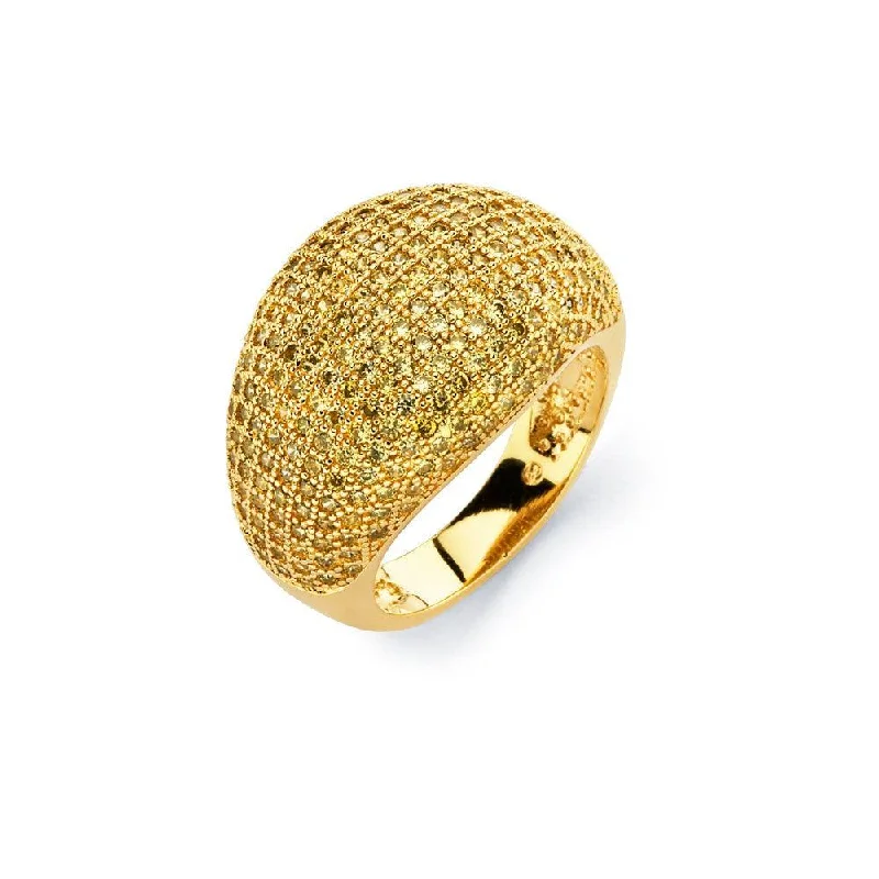 Silver 925 Gold Plated Clear Micro Pave Set CZ Cigar Band Ring - BGR00756GP