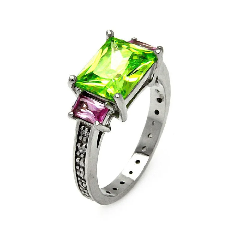 Silver 925 Rhodium Plated Multi Color CZ Past Present Future Ring - STR00099