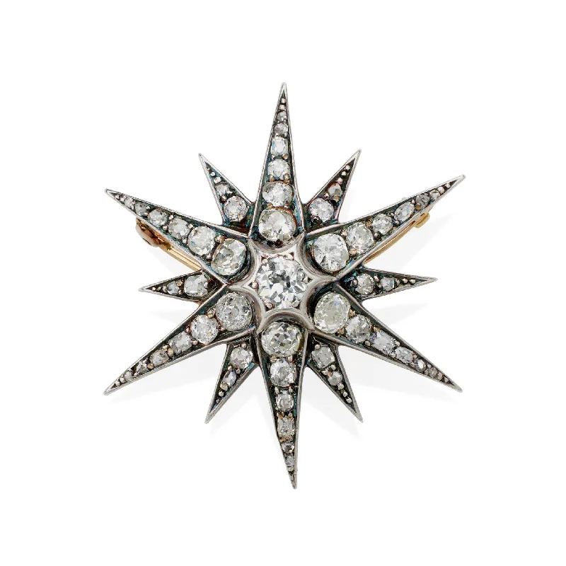 Antique Old Mine-cut Diamond Star Brooch