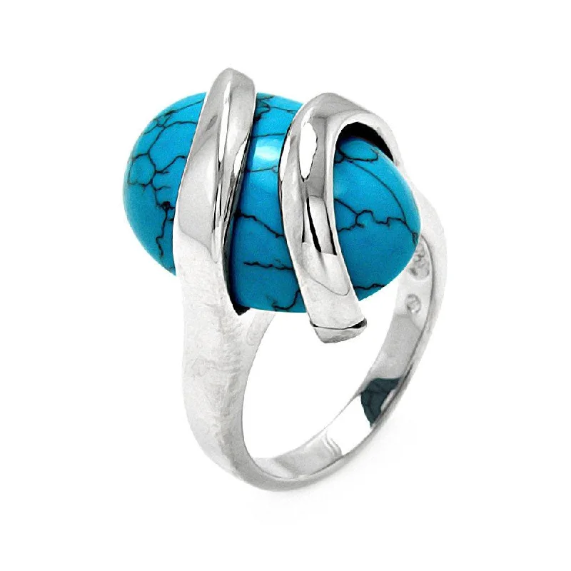 Silver 925 Rhodium Plated Sideways Oval Turquoise Ring - BGR00547