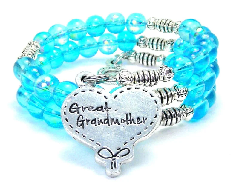 Great Grandmother Quilted Heart Sea Siren Ocean Glass Wrap Bracelet