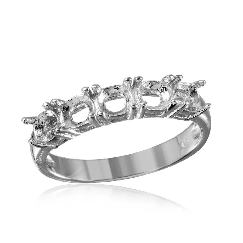 Silver 925 Rhodium Plated 5 Stone Mounting Ring - BGR00487