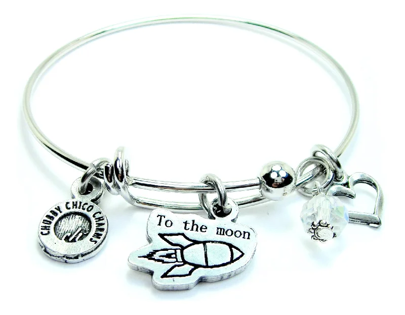 To The Moon Rocket Expandable Bangle Bracelet