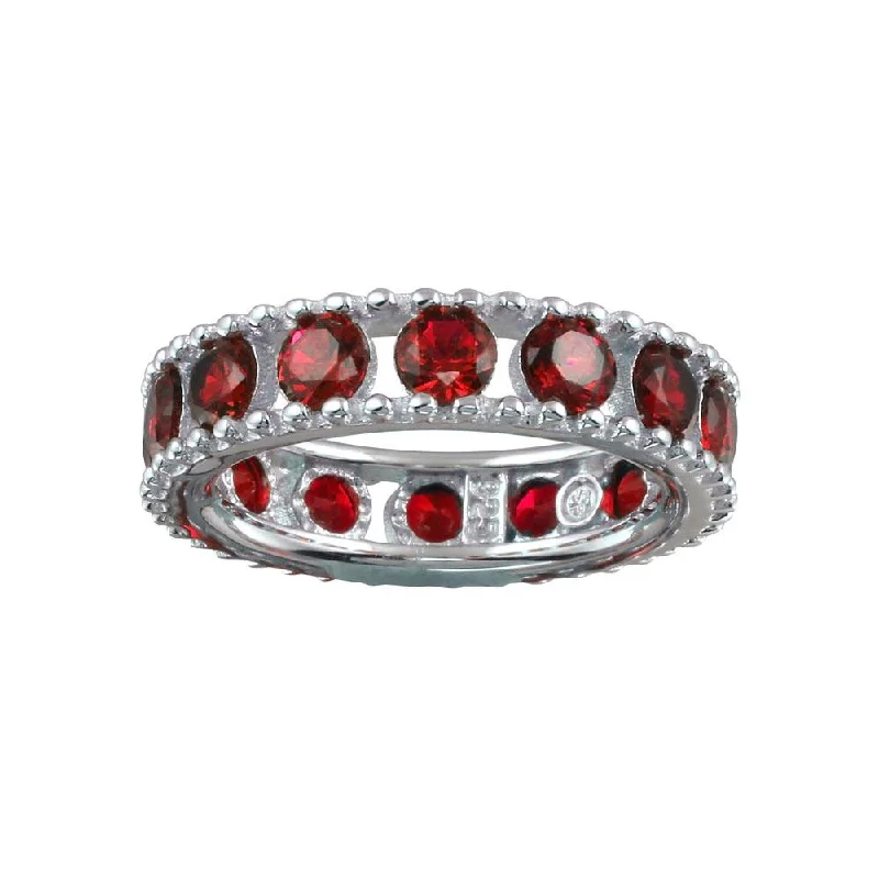 Rhodium Plated 925 Sterling Silver Round Red CZ Band - BGR01293RED