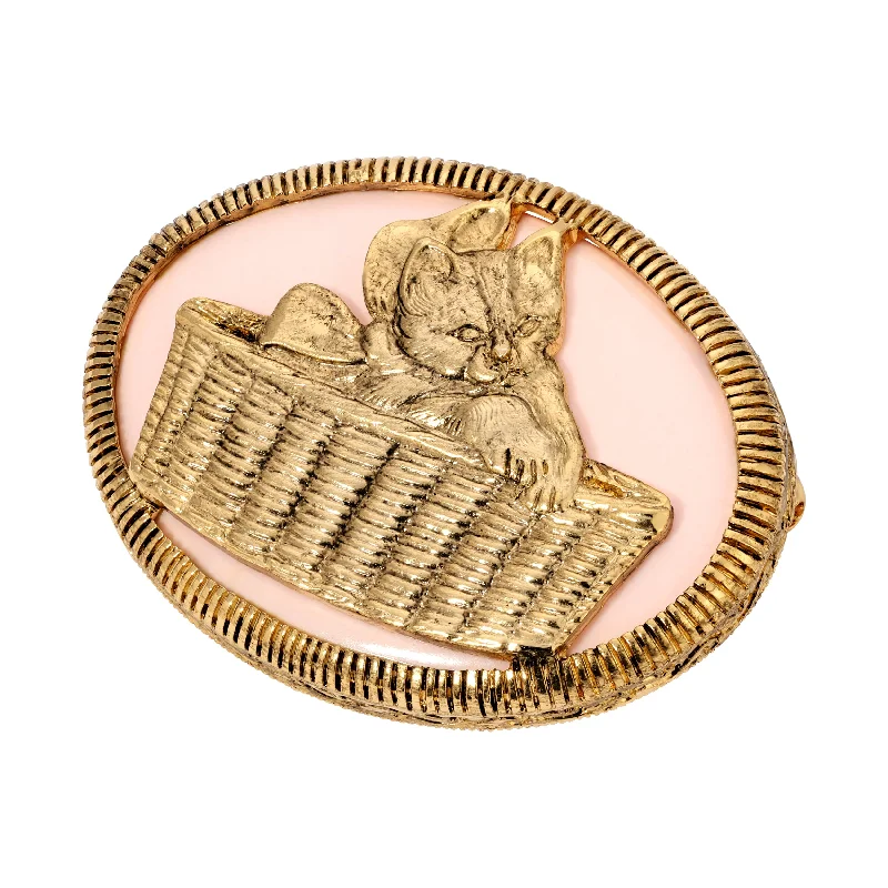 1928 Jewelry Cat In Wicker Basket Brooch