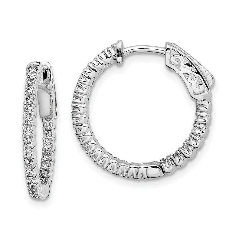 Curata 925 Sterling Silver Hinged Polished Safety clasp CZ Cubic Zirconia Round Hoop Earrings - 15x15mm