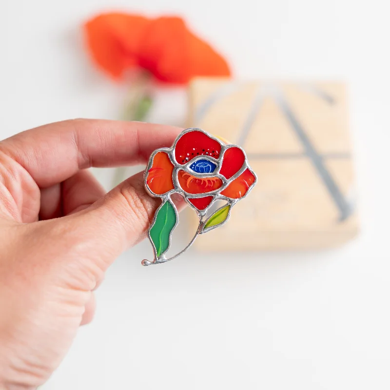 Stained glass Poppy Flower Brooch