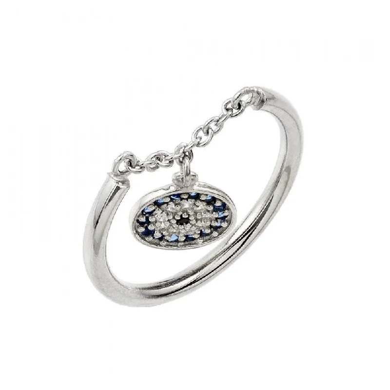 Silver 925 Rhodium Plated Evil Eye Link Ring - STR01014