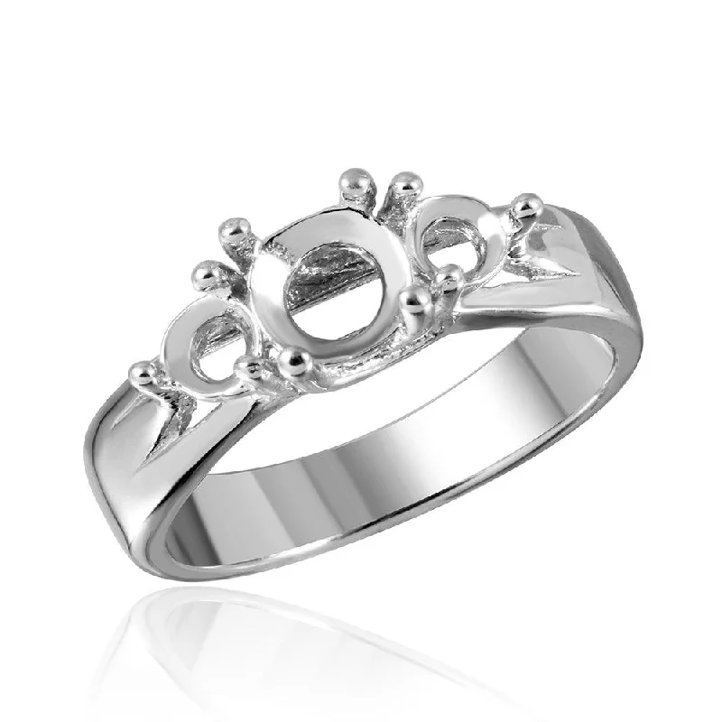 Silver 925 Rhodium Plated 3 Stones Mounting Ring - BGR00481