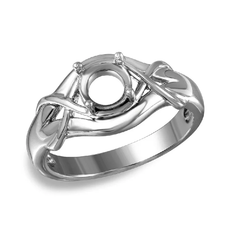 Silver 925 Rhodium Plated Tied Up Design Single Stone Mounting Ring - BGR00486