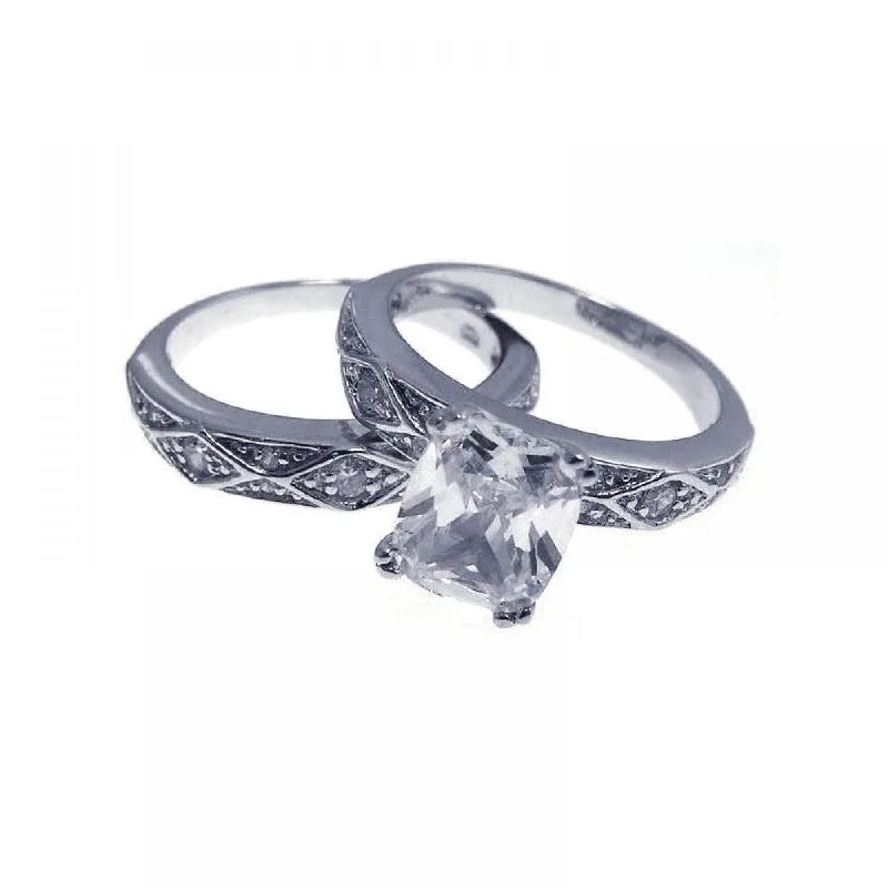 Silver 925 Rhodium Plated CZ Ornate Ring Set - STR00485