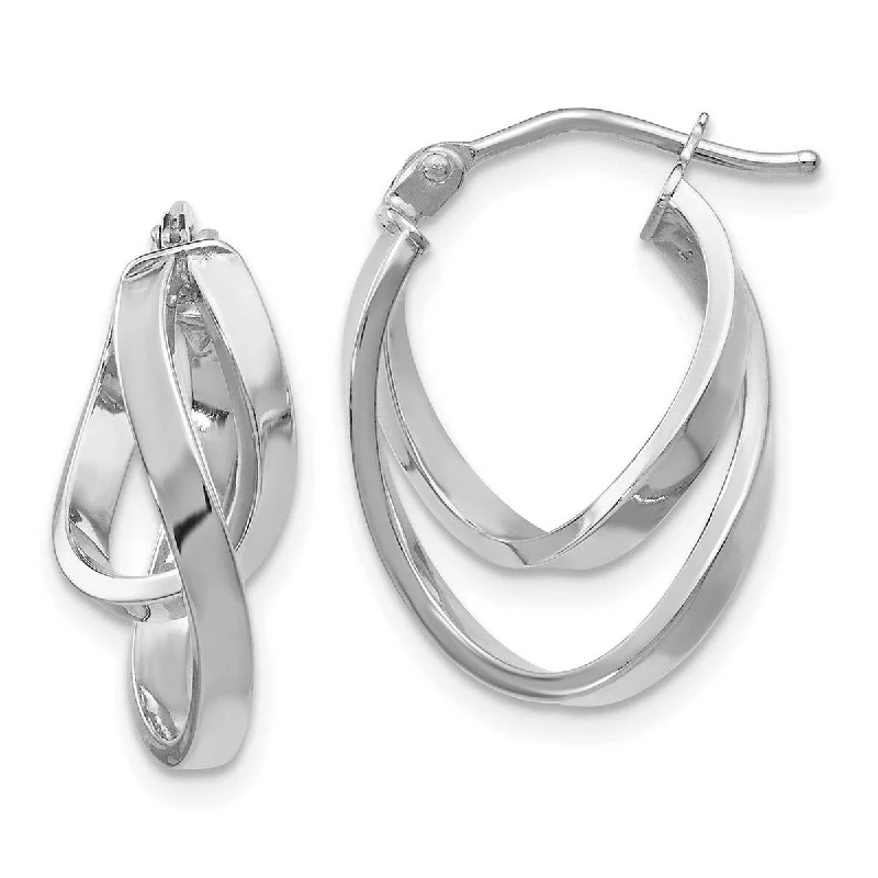 Curata 14k White Gold 17x7mm Polished Double Twist Oval Hoop Earrings