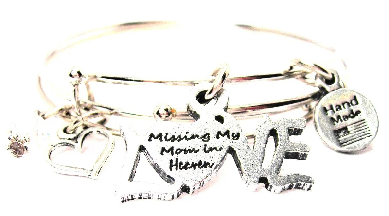 Missing My Mom In Heaven Expandable Bangle Bracelet Set